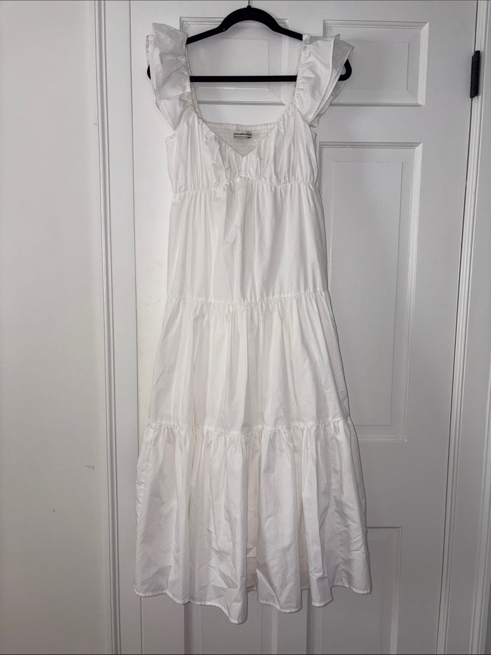 Abercrombie & Fitch White Ruffle Midi Dress